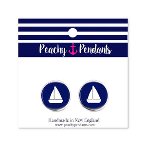 Navy Sailboat Earring Studs