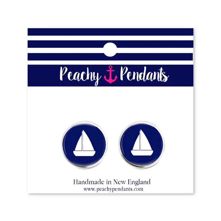Navy Sailboat Earring Studs
