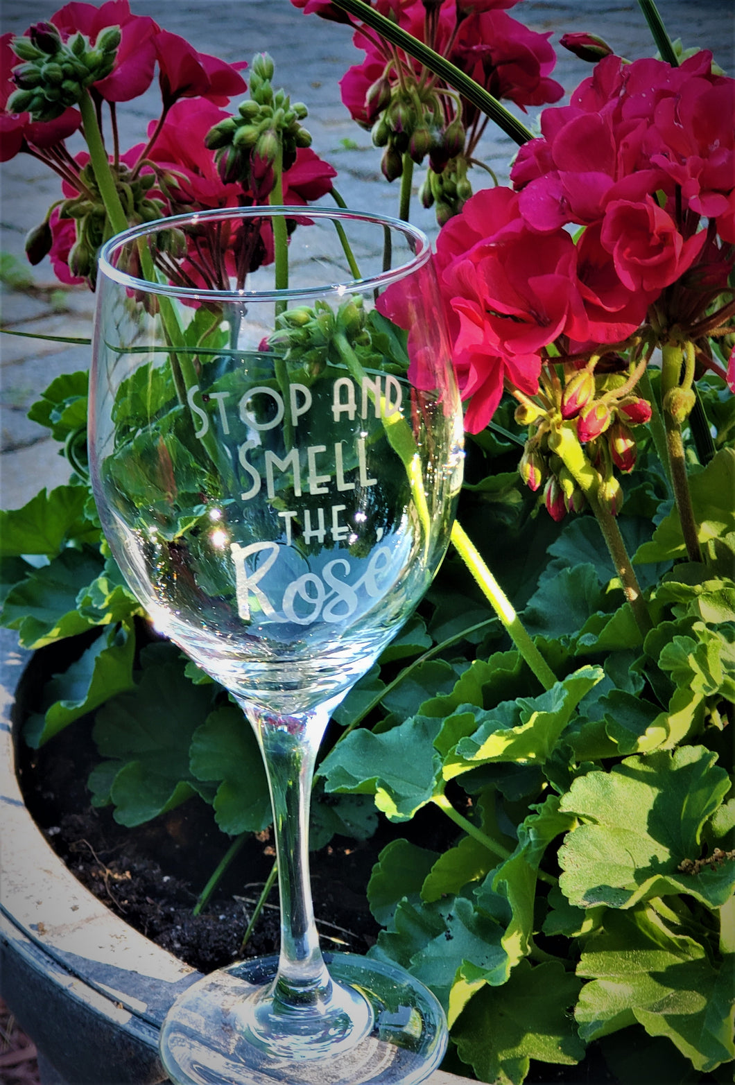 Stop and Smell the Rose Wine Glass