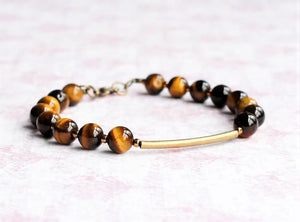 Natural Tiger Eye and Bronze Seed Bracelet