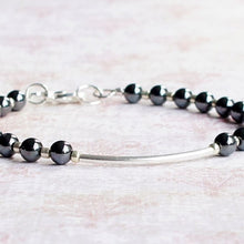 Load image into Gallery viewer, Hermatite Beads with Sterling Silver Bar Bracelet
