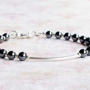 Hermatite Beads with Sterling Silver Bar Bracelet