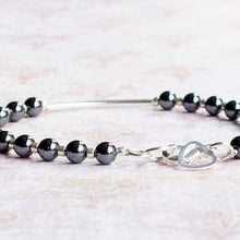 Load image into Gallery viewer, Hermatite Beads with Sterling Silver Bar Bracelet
