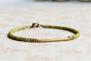 Olive Green Bronze Bar Bracelet