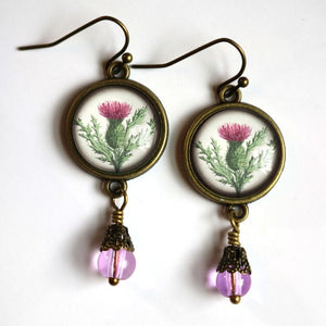 Scottish Thistle Flower Dangle Earrings