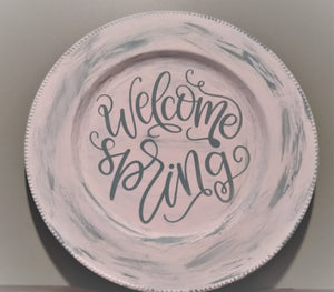 Welcome Spring Hand Painted Galvanized Plate