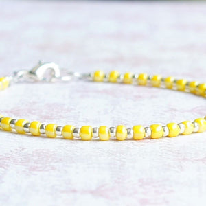 Yellow and Silver Seed Bead Bracelet